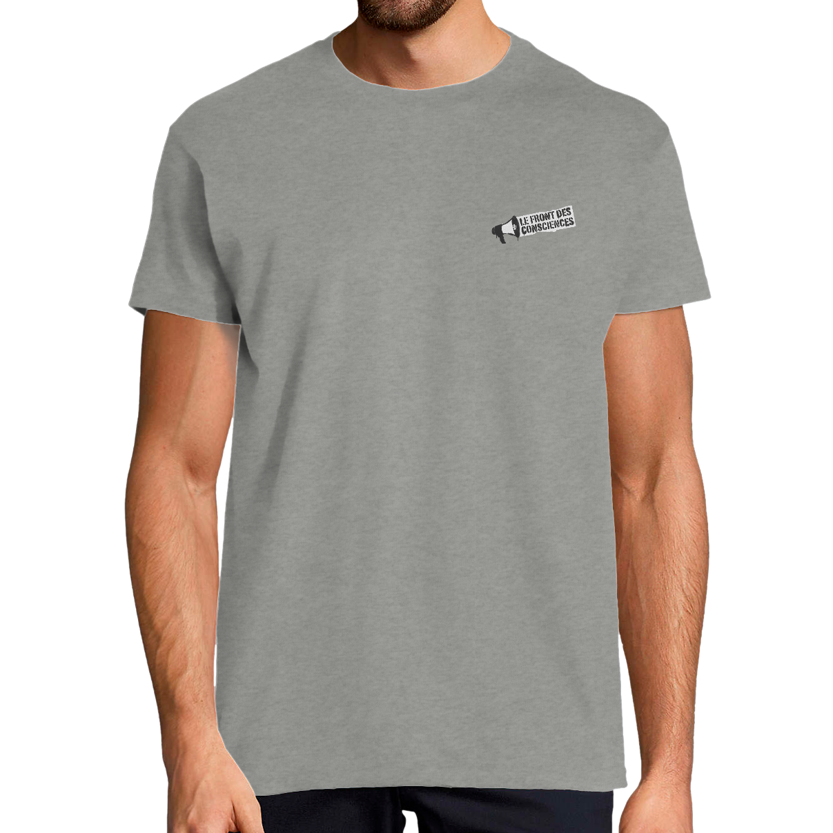 T-shirt gris logo front des consciences