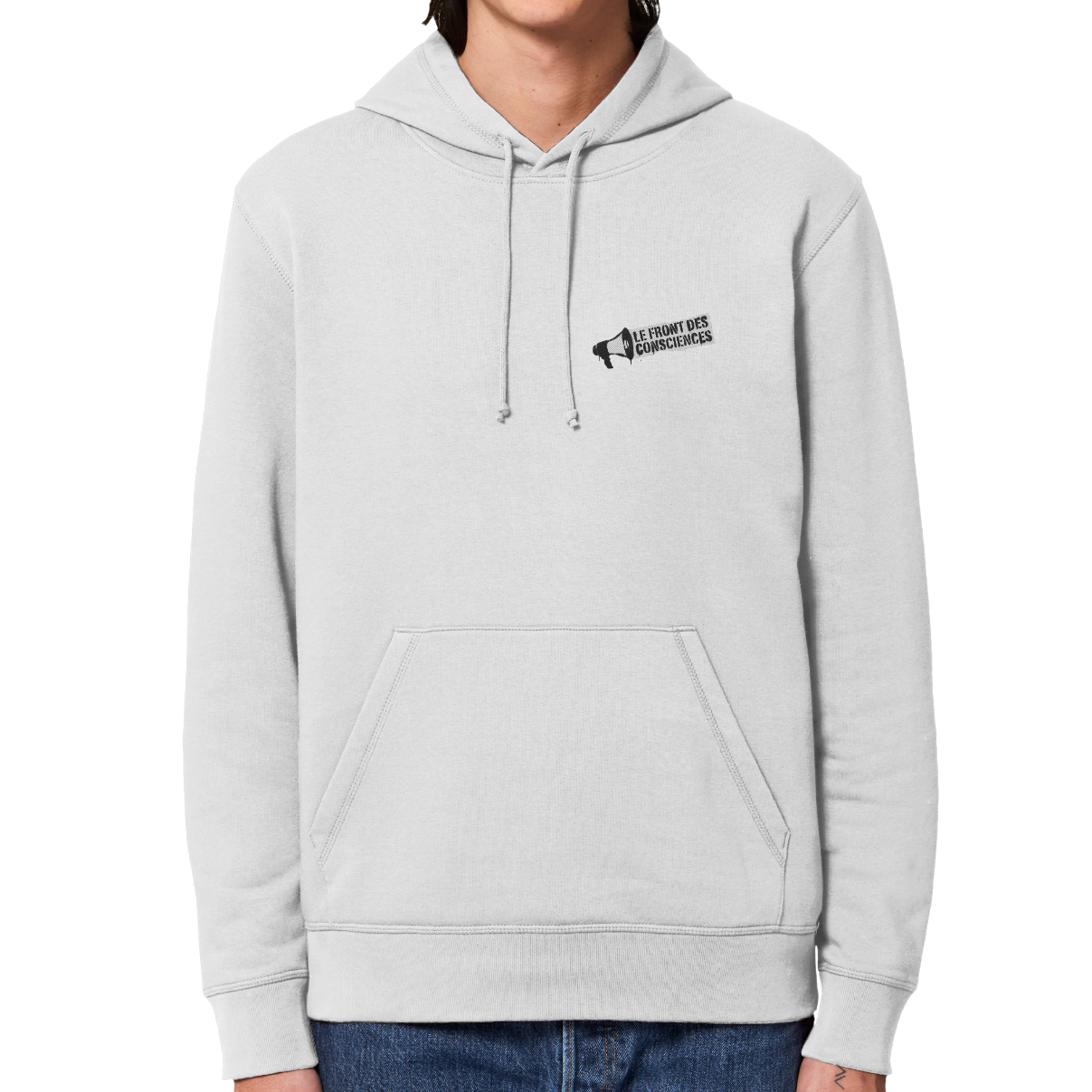 sweat blanc logo front des consciences
